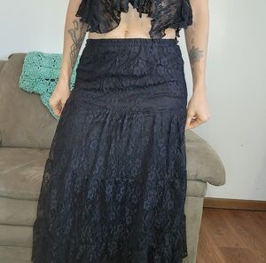 White Stag Black Lace Maxi Skirt Size Small